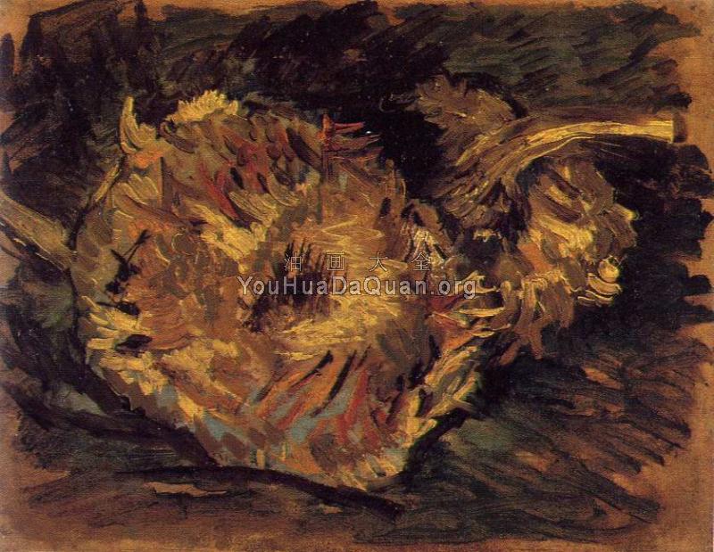 两朵剪下的向日葵、一朵倒置 - 文森特·威廉·梵高